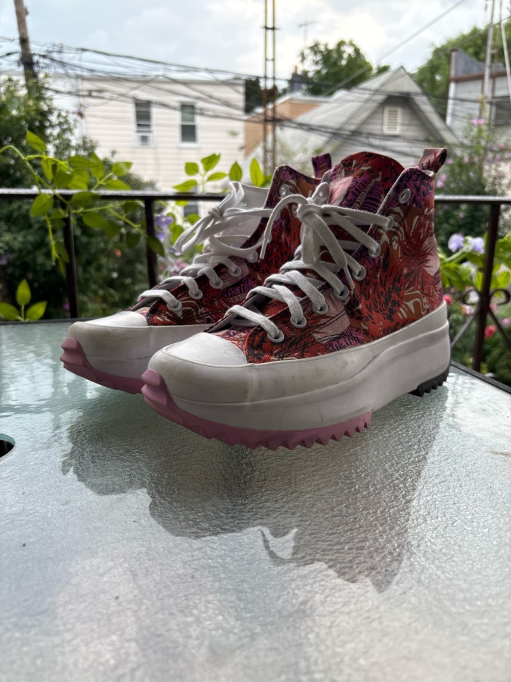 Women's Pink Floral Lace-Up Platform Boots